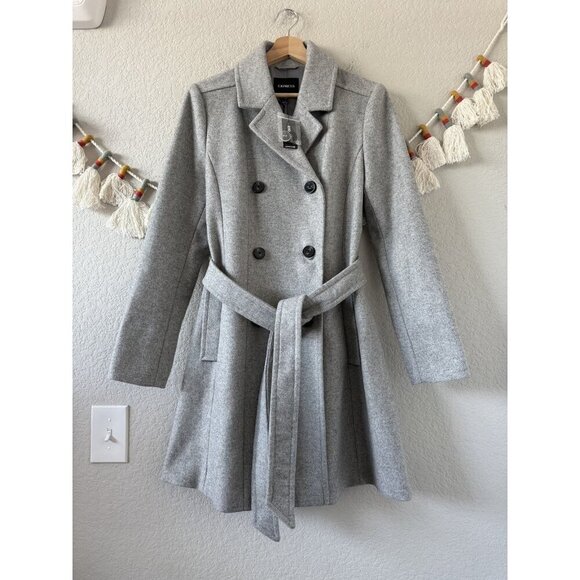 Express Wool Blend Double Breasted Belted Longline Coat Gray Outdoor NWT $268 - Picture 1 of 10